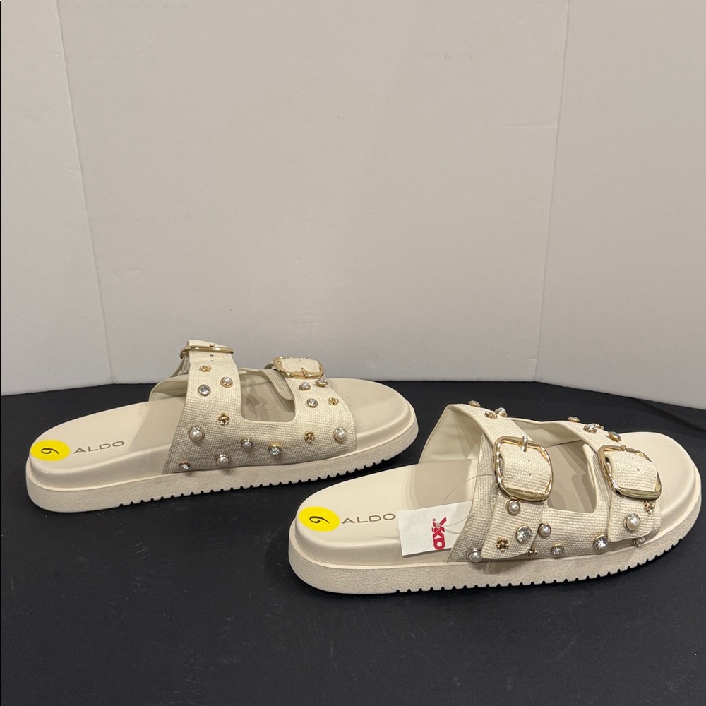 Aldo Beige Embellished Slide Studded Sandals- NWT-FINAL PRICE! size 9 - Picture 6 of 14